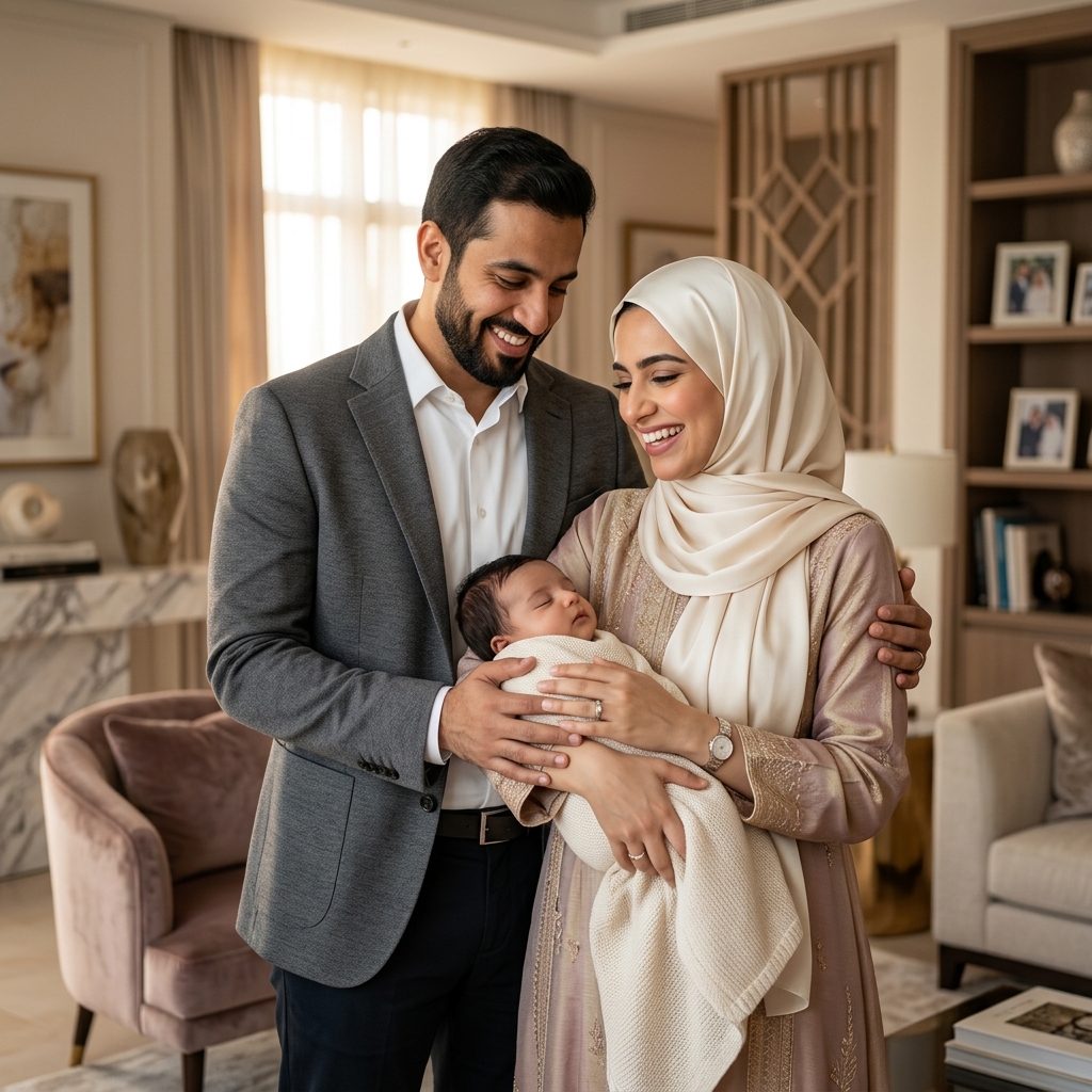Arabic couple with baby — IVF success story from UAE