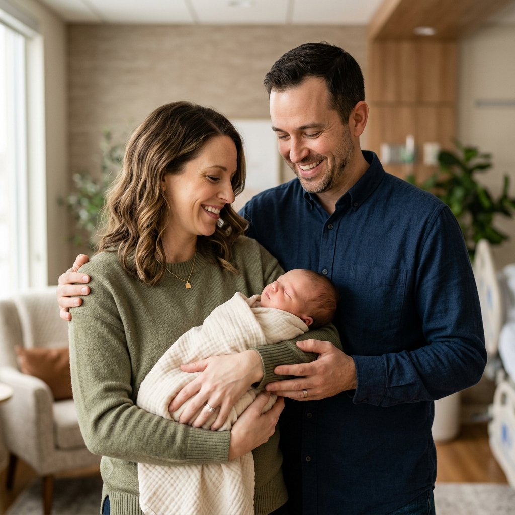 American couple with baby — IVF success story from USA